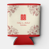 Chinees bruiloft rode beige florale oots blikjeskoeler (Voorkant)