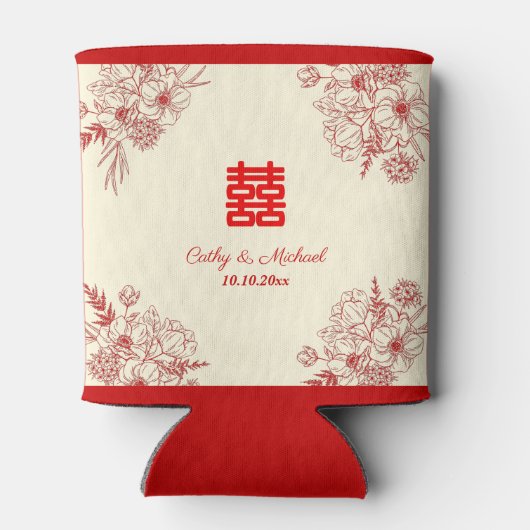 Chinees bruiloft rode beige florale oots blikjeskoeler (Achterkant)