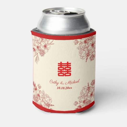 Chinees bruiloft rode beige florale oots blikjeskoeler (Blikje Achterkant)