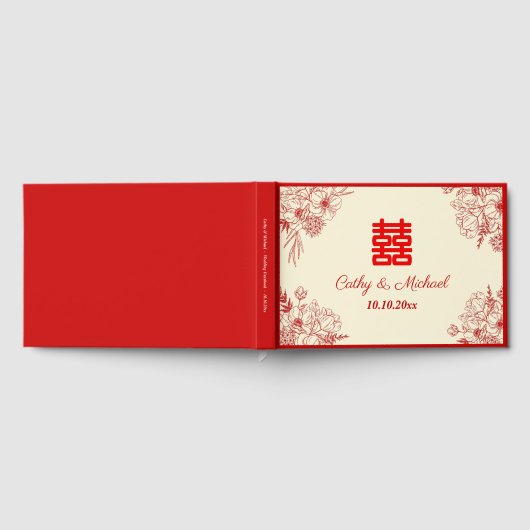 Chinees bruiloft rode beige florale oots gastenboek (Volledig)