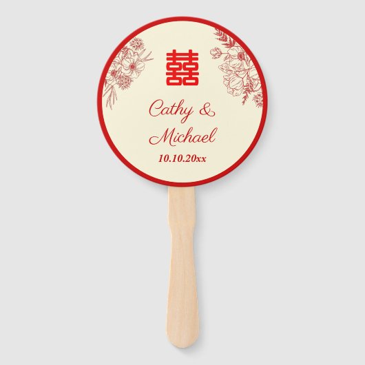 Chinees bruiloft rode beige florale oots handwaaier (Voorkant)
