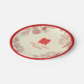 Chinees bruiloft rode beige florale oots papieren bordje (Gekanteld)