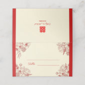 Chinees bruiloft rode beige florale oots plaatskaartje (Buitenkant ongevouwen)