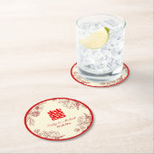 Chinees bruiloft rode beige florale oots ronde kartonnen onderzetter (Insitu)