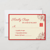 Chinees bruiloft rode beige florale oots RSVP kaartje (Voorkant)