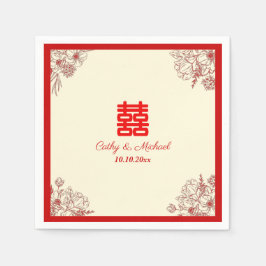 Chinees bruiloft rode beige florale oots servet