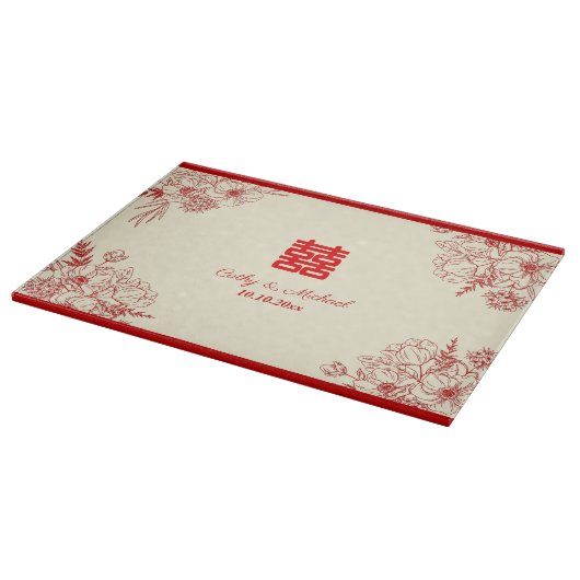 Chinees bruiloft rode beige florale oots snijplank (Hoek)