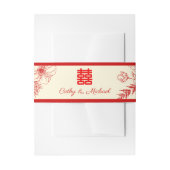 Chinees bruiloft rode beige florale oots uitnodigingen wikkel (Voorkant Voorbeeld)