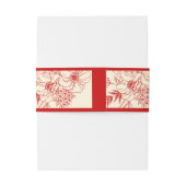 Chinees bruiloft rode beige florale oots uitnodigingen wikkel (Achterkant Voorbeeld)