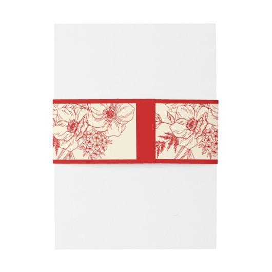 Chinees bruiloft rode beige florale oots uitnodigingen wikkel (Achterkant Voorbeeld)