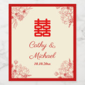 Chinees bruiloft rode beige florale oots wijn etiket (Enkel label)