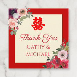 Chinees bruiloft rode tuinen floreel dubbel geluk bedankjes labels