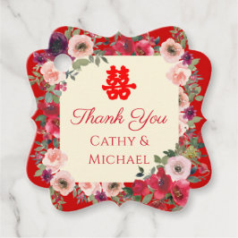Chinees bruiloft rode tuinen floreel dubbel geluk bedankjes labels