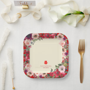 Chinees bruiloft rode tuinen floreel dubbel geluk papieren bordje