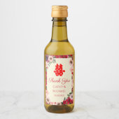 Chinees bruiloft rode tuinen floreel dubbel geluk wijn etiket (Voorkant)