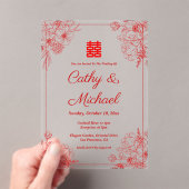 Chinees bruiloft rood beige bloemig lijst oosters acryl uitnodigingen (Insitu (Draagbaar))