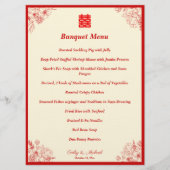 Chinees bruiloft rood beige bloemig lijst oosters menu (Voorkant)