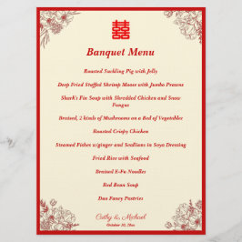 Chinees bruiloft rood beige bloemig lijst oosters menu