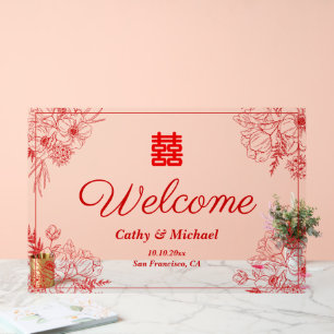 Chinees bruiloft rood bloemen lijst oosters welkom acryl bord