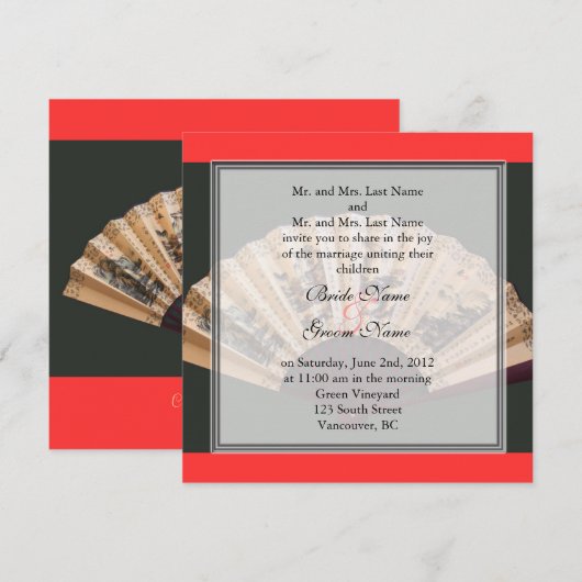 Chinees bruiloft voor bamboe en zijdeventilator kaart (Voorkant / Achterkant)