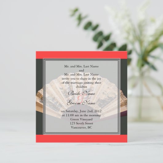 Chinees bruiloft voor bamboe en zijdeventilator kaart (Staand voorkant)