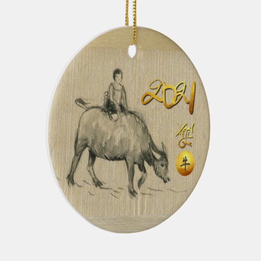 Chinees Chinees waterbuffel jaar 2021 CRO CRO Keramisch Ornament (Rechts)