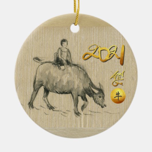 Chinees Chinees waterbuffel jaar 2021 CRO CRO Keramisch Ornament (Voorkant)