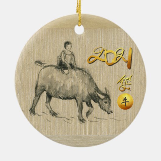 Chinees Chinees waterbuffel jaar 2021 CRO CRO Keramisch Ornament (Achterkant)