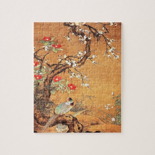 Chinees-Chinese inktkunst met vuurvaste en camelli Legpuzzel (Verticaal)