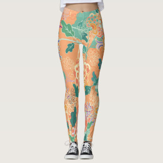 Chinees chrysant: bloemenmotief van sinaasappel. leggings