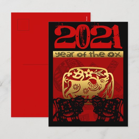 Chinees Cute Ox 2021 Zodiac Birthday HPostc H Feestdagenkaart (Voorkant / Achterkant)