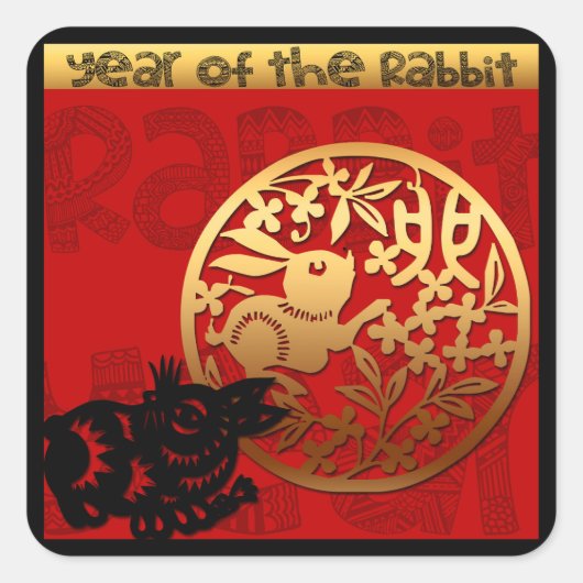Chinees Cute Rabbit 2023 Zodiac Birthday SqS Vierkante Sticker (Voorkant)
