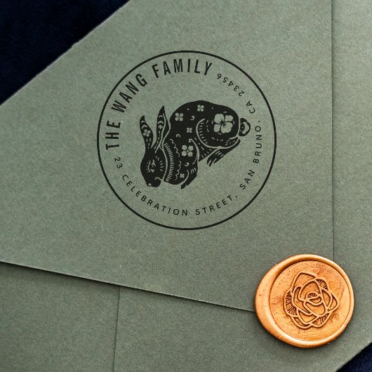 Chinees dierenriemkonijn | Achternaam Retouradres Rubberstempel