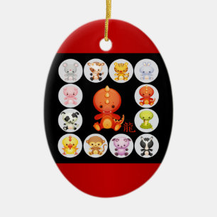 Chinees dierlijk geboren in het jaar van de draak keramisch ornament