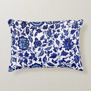 Chinees Donker marine blauw bloemmotief op wit Accent Kussen