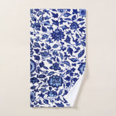 Chinees Donker marine blauw bloemmotief op wit Bad Handdoek (Handdoek)