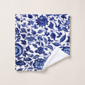 Chinees Donker marine blauw bloemmotief op wit Bad Handdoek (Wasdoekje)