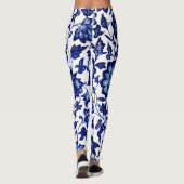 Chinees Donker marine blauw bloemmotief op wit Leggings (Achterkant)