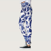 Chinees Donker marine blauw bloemmotief op wit Leggings (Links)