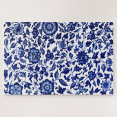 Chinees Donker marine blauw bloemmotief op wit Legpuzzel (Horizontaal)