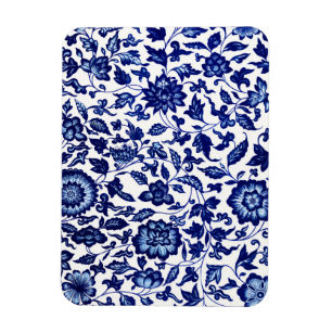 Chinees Donker marine blauw bloemmotief op wit Magneet