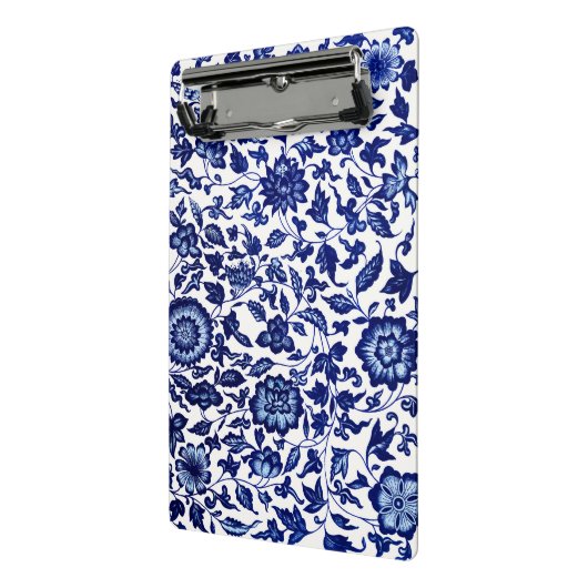 Chinees Donker marine blauw bloemmotief op wit Mini Klembord (Angled2)