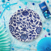 Chinees Donker marine blauw bloemmotief op wit Papieren Bordje (Feest)