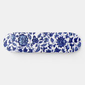 Chinees Donker marine blauw bloemmotief op wit Persoonlijk Skateboard (Horizontaal)