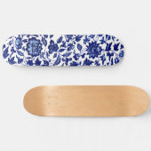 Chinees Donker marine blauw bloemmotief op wit Persoonlijk Skateboard (Horizontaal)