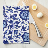 Chinees Donker marine blauw bloemmotief op wit Theedoek (Quarter Fold)