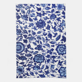 Chinees Donker marine blauw bloemmotief op wit Theedoek (Verticaal)