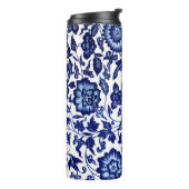 Chinees Donker marine blauw bloemmotief op wit Thermosbeker (Gedraaid links)