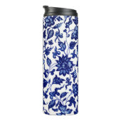 Chinees Donker marine blauw bloemmotief op wit Thermosbeker (Geroteerd rechts)