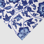 Chinees Donker marine blauw bloemmotief op wit Tissuepapier (Detail)